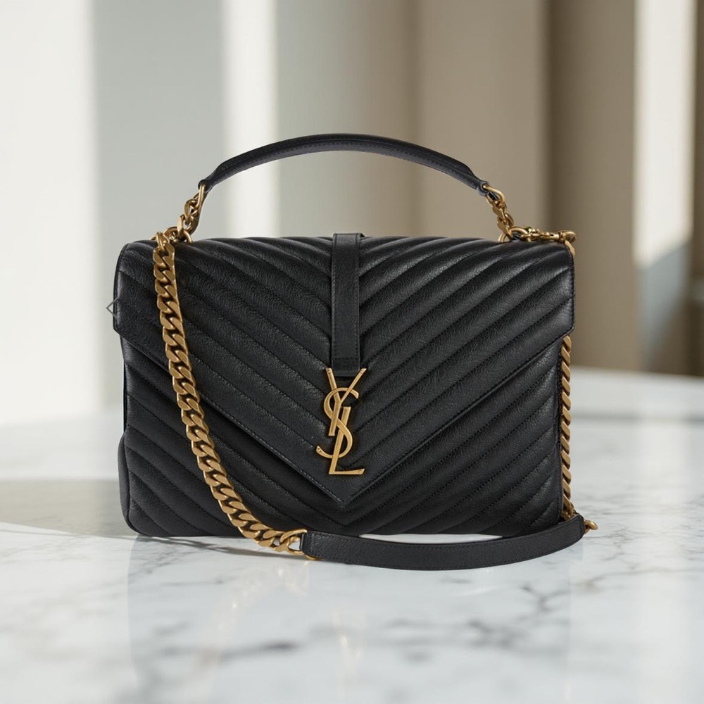 ❌SOLD❌Yves St Laurent College Large Black Quilted Designer Shoulder Bag